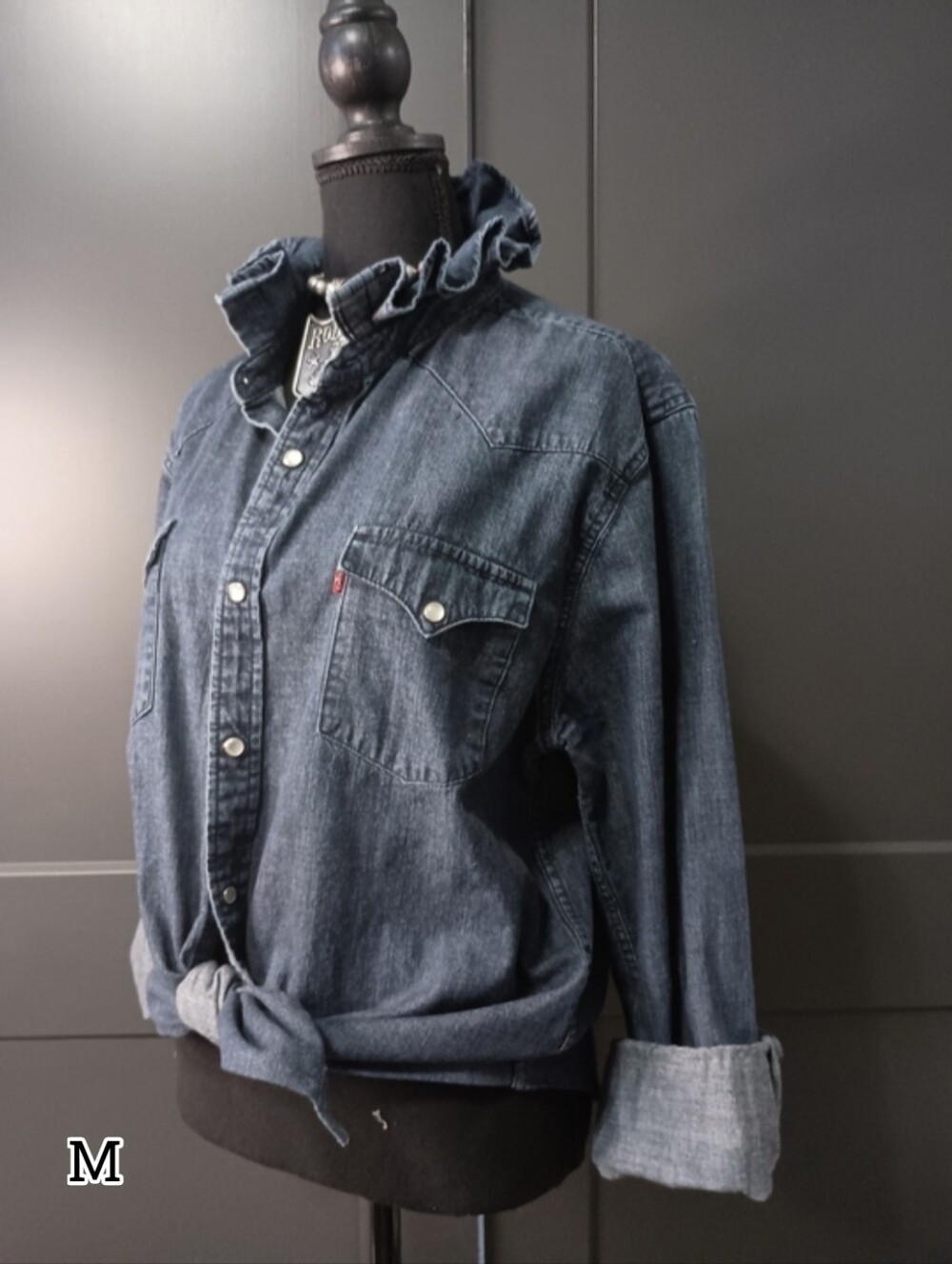 Upcycled Women's Levi's Denim Ruffle Collar Shirt #148